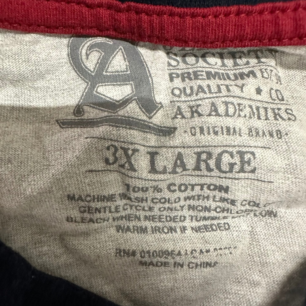 Akademiks T-Shirt Mens Size 3XL Grey Navy Blue Raglan Graphic Cotton Streetwear - Picture 3 of 7